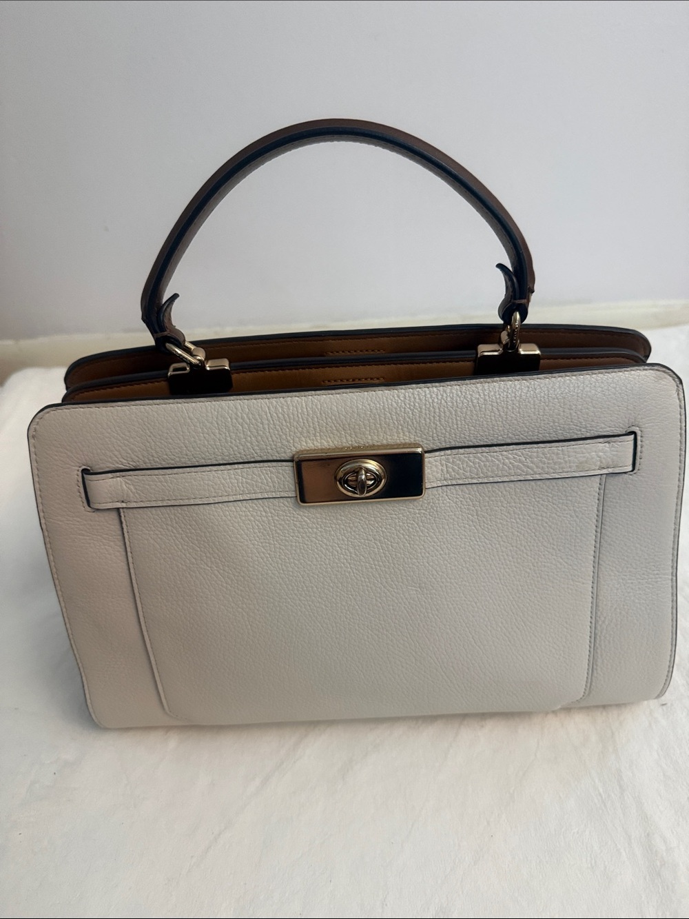 Coach Cream Leather Top-Handle Satchel with Turnlock - Picture 14 of 17